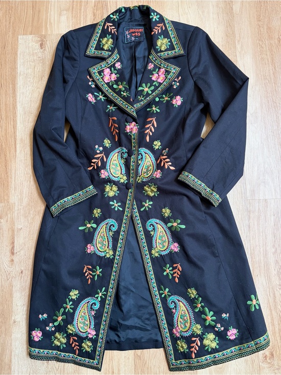 Johnny Was Jackets & Blazers - Johnny Was Black Jacket Duster Pink Yellow and Green Floral Embroidery Coat $399